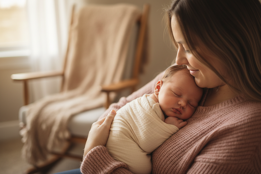 Бебе спи в ръцете на майка си